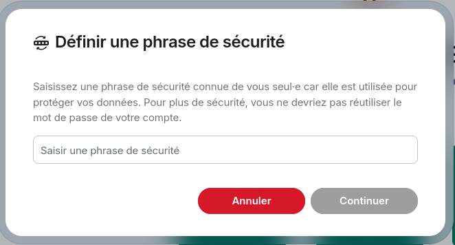 Web secure backup security phrase